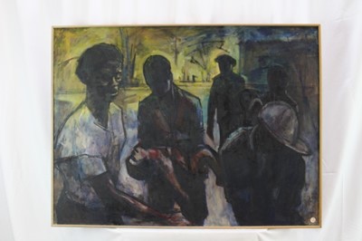 Lot 98 - Douglas Pittuck (1911-1993) oil on board ‘Tragedy’ (from his apartheid series)