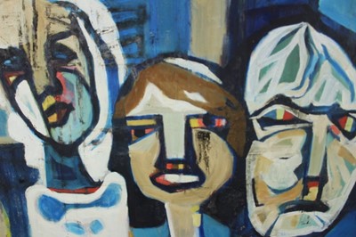 Lot 1048 - Douglas Pittuck (1911-1993) oil on board, Three heads (from the Apartheid series)
