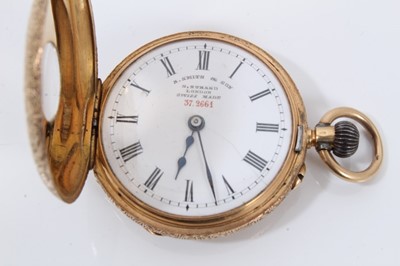 Lot 252 - Early 20th century Swiss S. Smith & Son 18ct gold cased half hunter fob watch