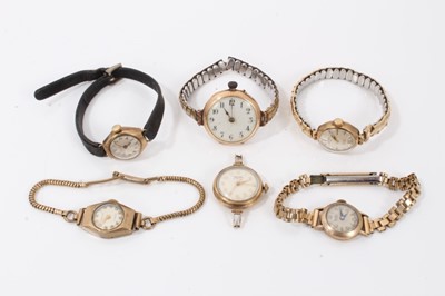 Lot 260 - 14ct gold cased wristwatch and five other 9ct gold cased watches (6)