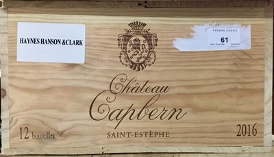 Lot 61 - Wine - twelve bottles, Chateau Capbern Saint-Estephe 2016, owc