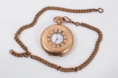 Lot 276 - Gold plated half hunter pocket watch with plated watch chain