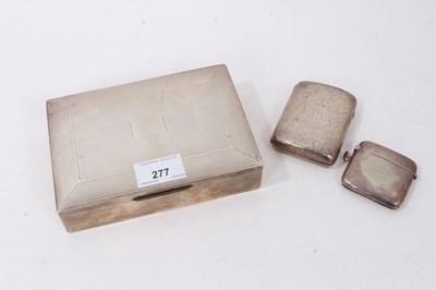 Lot 277 - 1950s silver cigarette box, silver cigarette case and a silver plated vesta case (3)