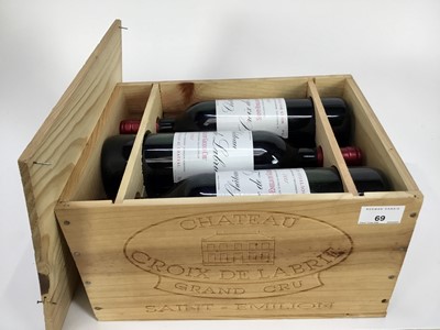 Lot 69 - Wine - six bottles, Chateau Croix de Labrie Saint Emilion Grand Cru 1992, owc