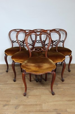 Lot 1396 - Set of six Victorian rosewood balloon back dining chairs