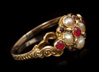 Lot 611 - Early Victorian seed pearl and red stone...