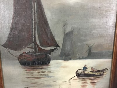 Lot 11 - M. Gordon, early 20th century oil on canvas - vessels by moonlight, signed and dated 1913, 29.5cm x 60cm, framed
