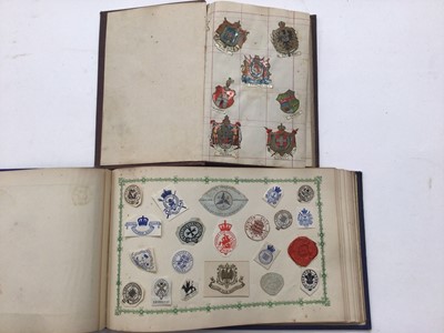 Lot 1470 - Box of mixed ephemera including a group of Suffolk Sale Catalogues and Identures, Photographs, Crests in two albums, Engravings, Maps etc.