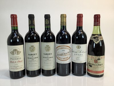 Lot 106 - Wine - six bottles, Chateau Caronne Sainte Gemme 2000, Sarget De Gruaud-Larose 1999 (2), Chateau Potensac 2001, Chateau Phoebus 2004 and Faiveley Mercurey