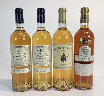 Lot 108 - Wine - four bottles, Chateau Bastor-Lamontagne Sauternes 2001, Chateau Jolys Jurancon 2004 and Chateau le Fage Monbazilac 2007 (2)