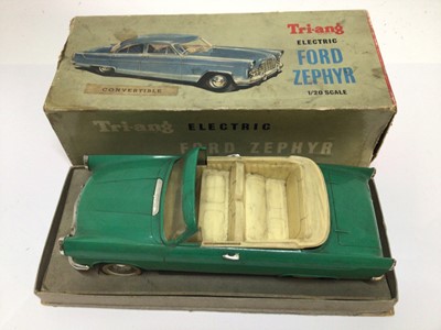 Lot 1815 - Triang battery operated Ford Zephyr 1/20 scale in original box plus Vosper RAF crash tender in original box and a selection of plastic soldiers