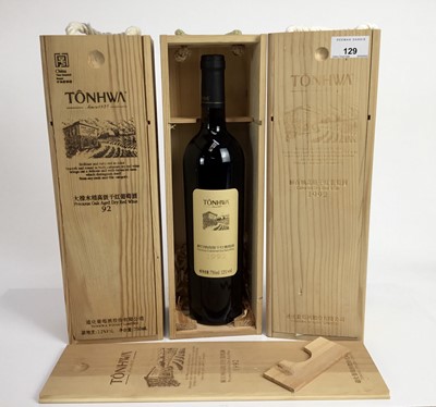 Lot 129 - Wine - three bottles, Tonhwa 'Cabernet Dry Red Wine', in wooden cases