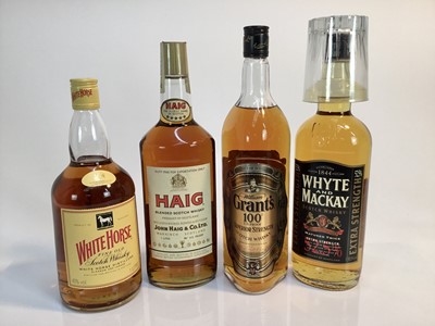 Lot 163 - Whisky - four bottles, White Horse, Grants, White and Mackay and Haig, each 1 litre bottles