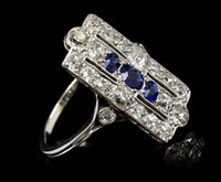 Lot 622 - Art Deco sapphire and diamond cocktail ring,...