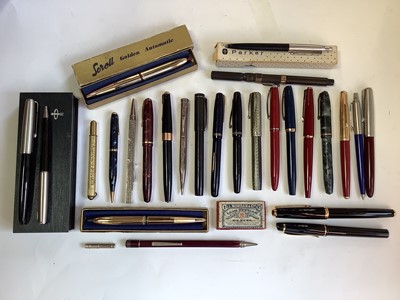 Lot 2615 - Good collection of vintage fountain and other pens, including Parker, Cross, Eversharp, Esterbrook, Scheaffer, Conway Stewart, Yard-O-Led, Waterman