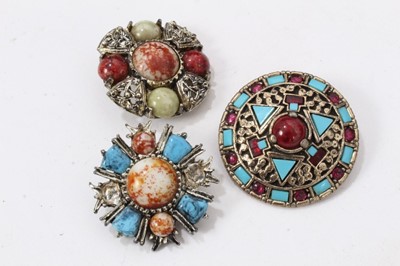 Lot 99 - Collection of Scottish style vintage scarf clips and three brooches including one by Miracle, within a jewellery box