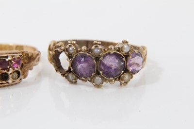 Lot 205 - 18t gold diamond single stone ring, three Victorian gold gem set rings and Victorian style gold ring