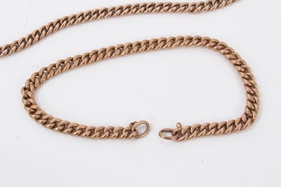 Lot 209 - Edwardian 9ct rose gold curb link watch chain with locket and a silver vesta, together with a similar chain