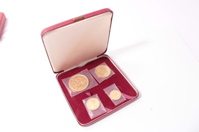 Lot 619 - Isle of Man - Gold proof four coin set 1973 to include Half Sovereign, Sovereign, £2 piece and £5 piece (N.B. Cased without Certificate of Authenticity) (1 coin set)