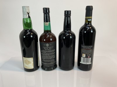 Lot 175 - Four bottles, Fonseca Bin 27, Russell & McIvor 1986 Crusted Port, JWB Sherry and a bottle of Greek sweet red wine