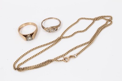 Lot 113 - Two 9ct gold diamond set rings and 9ct gold chain