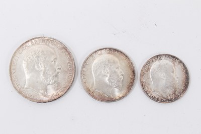 Lot 634 - G.B. - Mixed Edward VII 1902 silver coins to include Crown AU, Half Crown UNC and Florin UNC (3 coins)