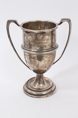 Lot 115 - Three silver trophies, all with presentation inscriptions and a silver plated Taj Mahal engraved disc