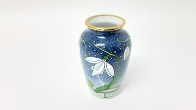 Lot 1203 - Moorcroft enamel vase decorated in the Snowdrop pattern, 7cm high