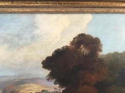 Lot 23 - 19th century English School oil on canvas - extensive landscape with a town beyond, 60cm x 50cm, in gilt frame