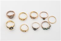 Lot 640 - Group of nine antique rings - to include an...