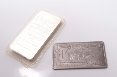 Lot 644 - U.S. - Mixed Bullion Bars to include Johnson Matthey fine silver 10oz Troy and Titanium 1oz Troy (2 bullion bars)