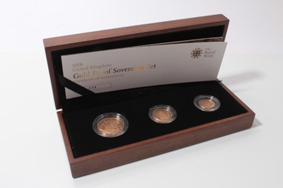 Lot 647 - G.B. - Royal Mint three coin proof Sovereign set 2008 to include Half Sovereign, Sovereign and Double Sovereign (N.B. Cased with Certificate of Authenticity) (1 coin set)