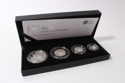 Lot 652 - G.B. - Royal Mint silver proof Britannia Collection four coin set 2011 (N.B. Cased with Certificate of Authenticity) (1 coin set)