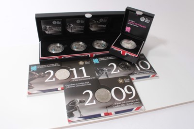 Lot 653 - G.B. - Royal Mint silver proof coins 'Countdown to London 2012' three £5 coins 2009, 2010 and 2011 (N.B. Part of four coin set), The Official London 2012 Olympic £5 and three brilliant uncirculated...