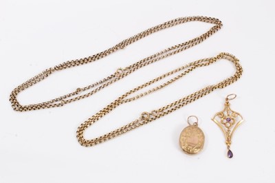 Lot 545 - Edwardian gold locket on chain and an Edwardian gold pendant on chain