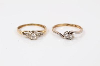 Lot 295 - 18ct gold two stone diamond crossover ring and 18ct gold diamond single stone ring