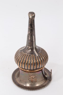Lot 133 - Silver cigar box, silver miniature watering can, silver plated wine funnel and plated matchbox holder