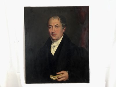 Lot 26 - Victorian English School oil on canvas - portrait of a gentleman, 64cm x 77cm, unframed