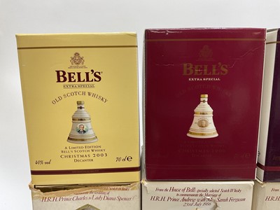 Lot 173 - Whisky - nine bottles, Bell's Royal Commemorative and Christmas decanters, each boxed