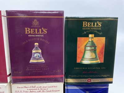 Lot 173 - Whisky - nine bottles, Bell's Royal Commemorative and Christmas decanters, each boxed