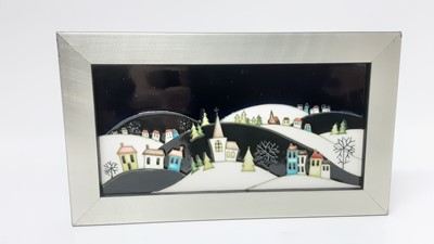 Lot 1227 - Moorcroft pottery wall plaque in silvered frame - Silent Night, dated 2010, 25cm x 14.5cm