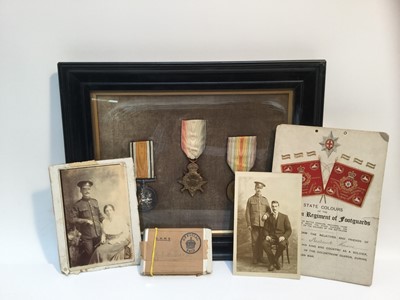 Lot 726 - First World War 1914 - 15 Star Trio comprising 1914- 15 Star, War and Victory medals named to 11104 PTE. G. F. Hawes. C. GDS. mounted in glazed frame.