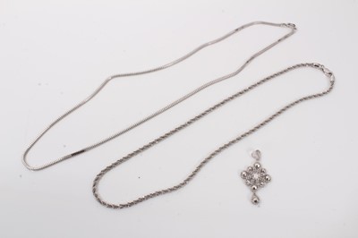 Lot 141 - Two white gold (stamped 750) chains and pendant