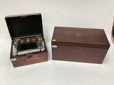 Lot 2692 - Victorian walnut toiletry box with cut glass and silver plated fittings, together with a 19th century mahogany box (2)