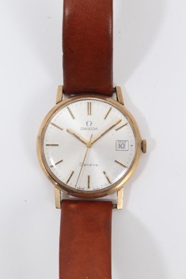 Lot 267 - Omega Genève 9ct gold cased wristwatch on brown leather strap