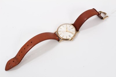 Lot 267 - Omega Genève 9ct gold cased wristwatch on brown leather strap