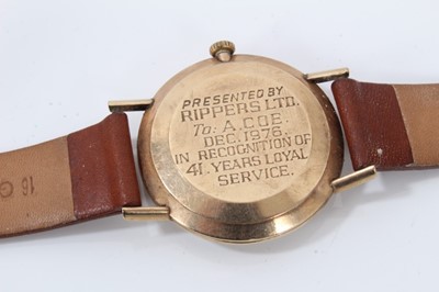 Lot 267 - Omega Genève 9ct gold cased wristwatch on brown leather strap