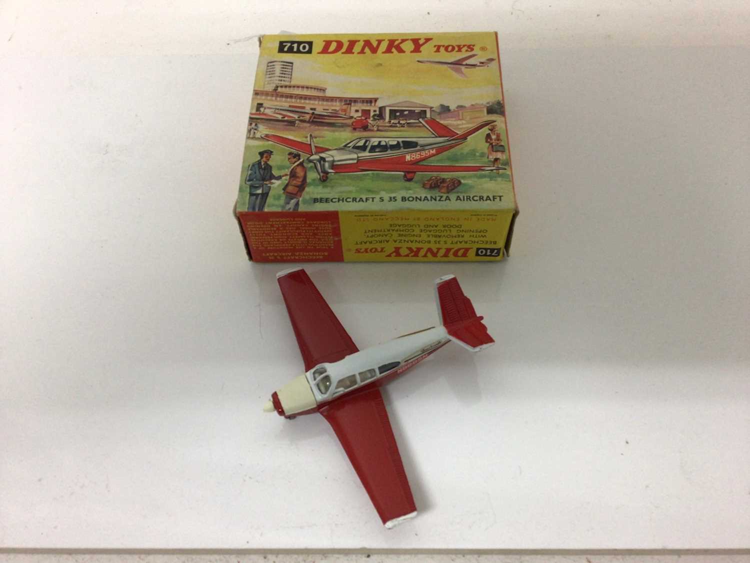 Lot 1849 - Dinky 710 diecast Beechcraft S 35 Bonanza Aircraft in original box together with Dinky diecast 715 Beachcraft C55 Baron aircraft in original box (2)