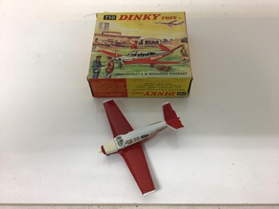 Lot 1879 - Dinky 710 diecast Beechcraft S 35 Bonanza Aircraft in original box together with Dinky diecast 715 Beachcraft C55 Baron aircraft in original box (2)