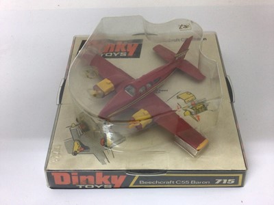 Lot 1849 - Dinky 710 diecast Beechcraft S 35 Bonanza Aircraft in original box together with Dinky diecast 715 Beachcraft C55 Baron aircraft in original box (2)